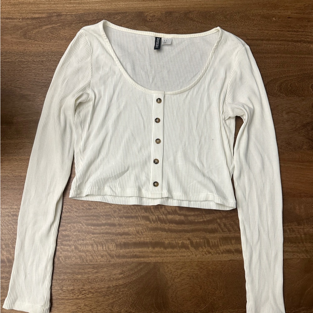 White Long Sleeve Button-Up Top